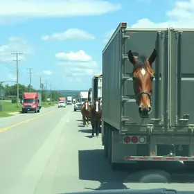 flagrantes de caminhões e cavalos soltos